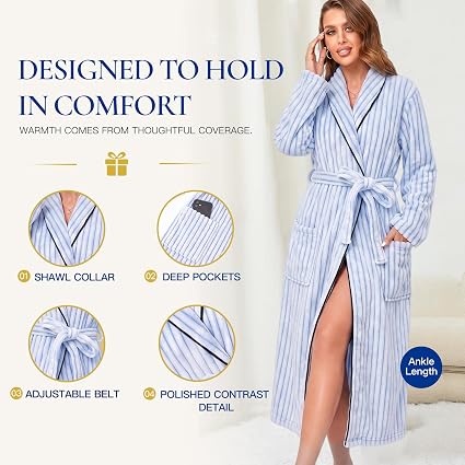 RONGTAI Women's Robe, Long Soft Bathrobe, Cozy Lounge Wear Gift — image 10