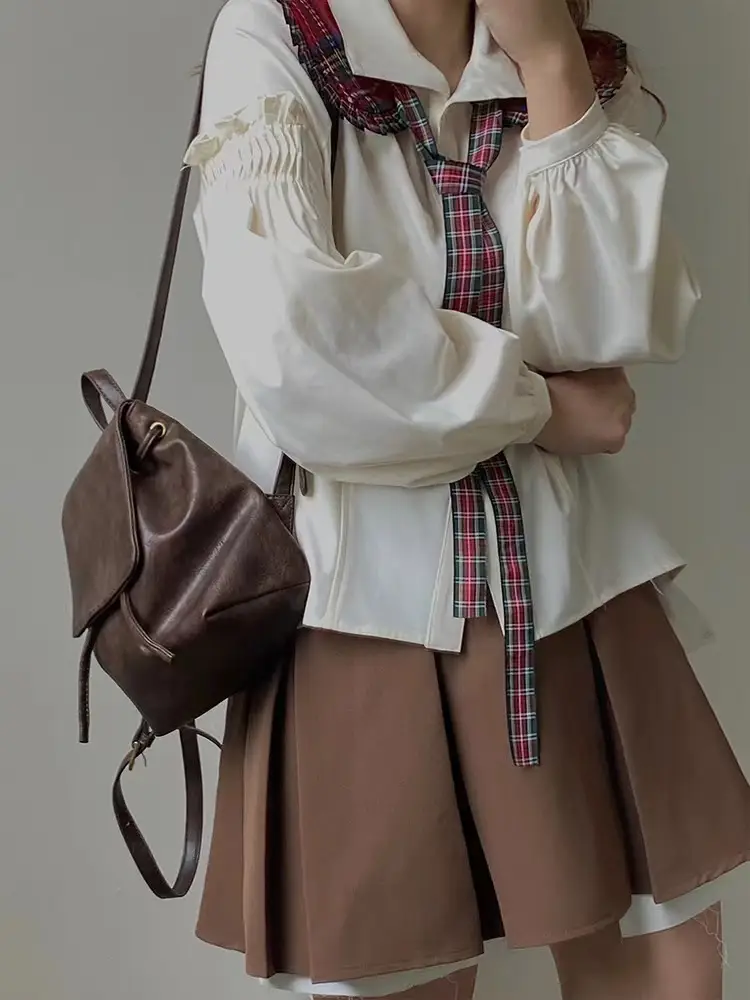 Retro Brown Backpack Women's Simple Literary Shoulder Bag