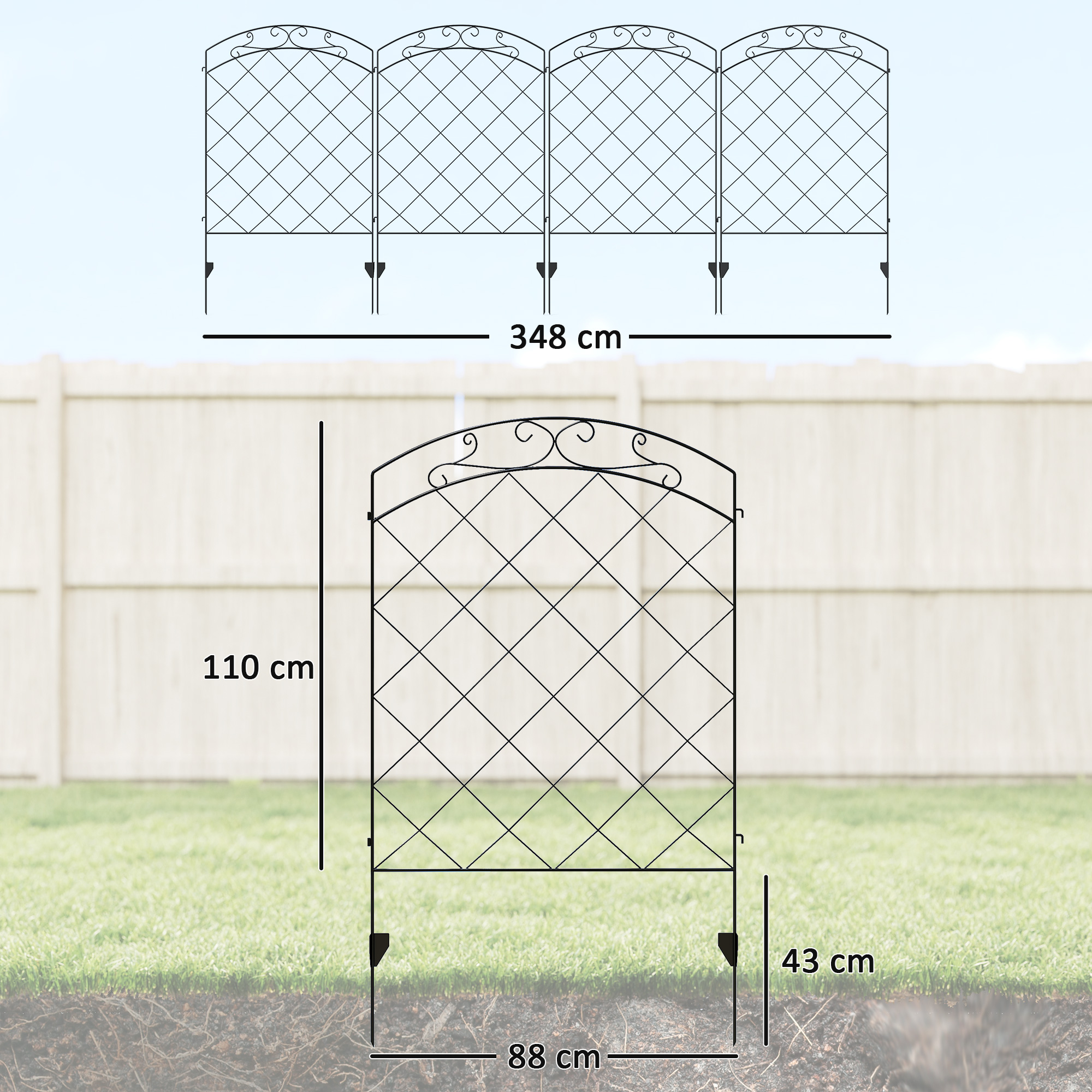 Steel Decorative Outdoor Pole Fence Board Set 4-piece Set