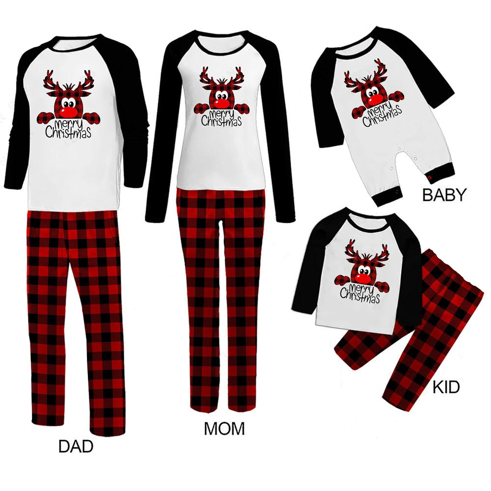 Family Christmas Pajamas Matching Sets Christmas Sleepwear Parent Child Pjs Outfit For Christmas Holiday Xmas Party Black - Shop at LoveMi