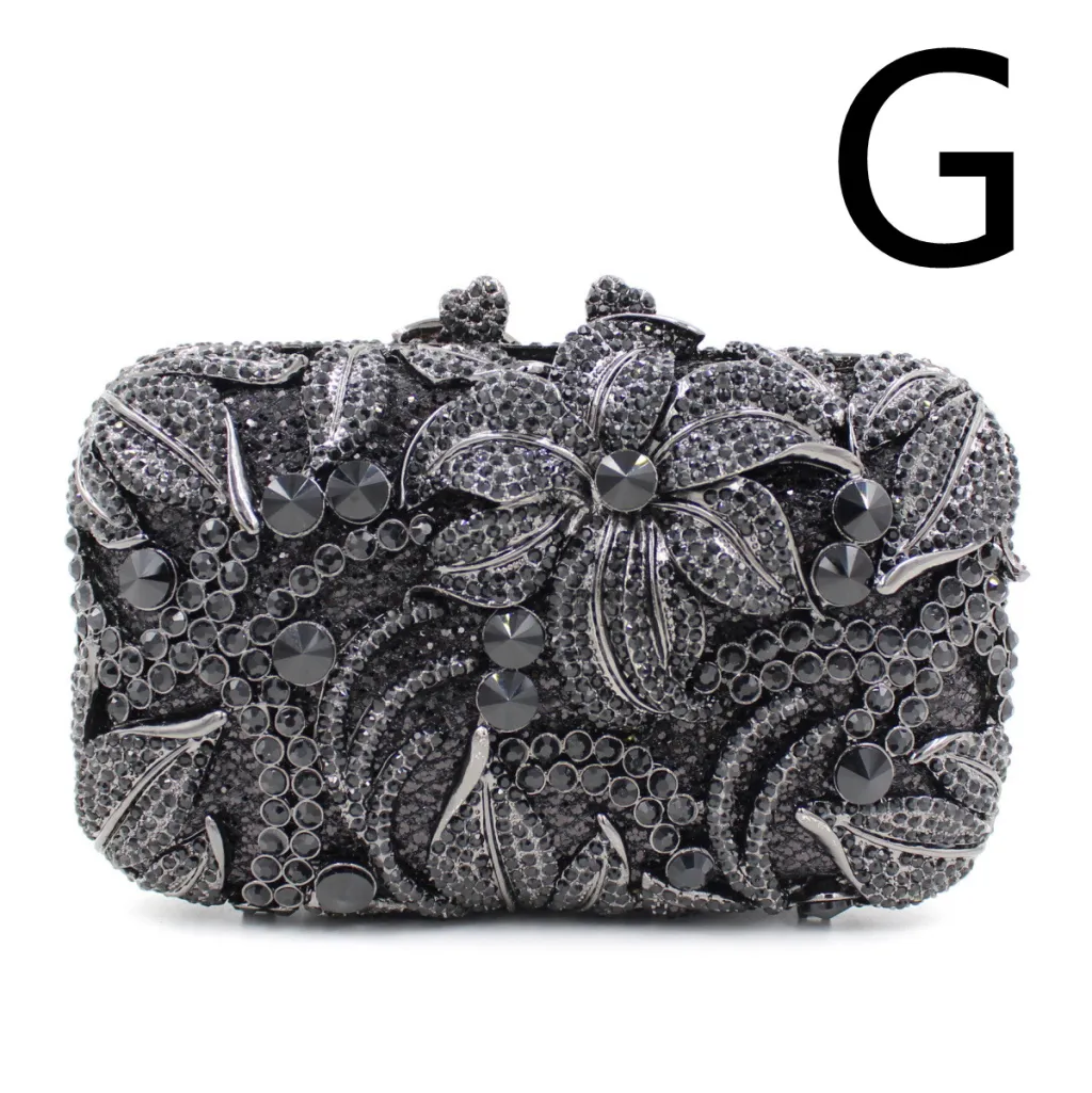 Women's Flower Colour Rhinestone Hollow Clutch - G