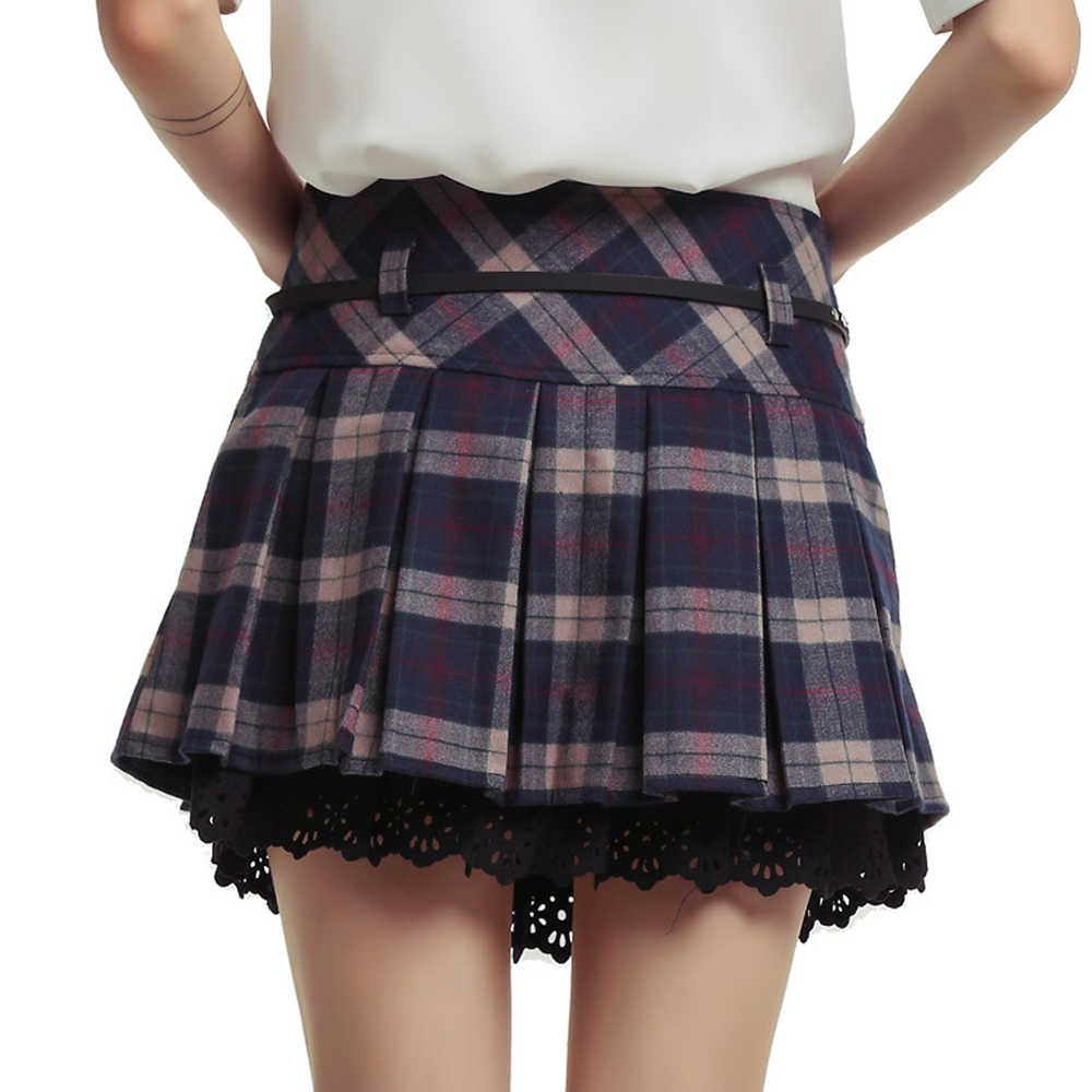 Pleated Ruffled A-line High Waist Spring And Autumn Plaid Skirt