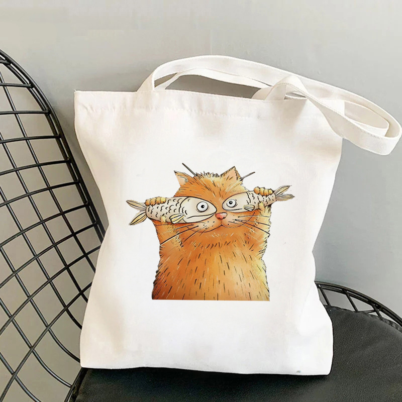 Cat Printed Canvas Bag Creative Individual Shoulder