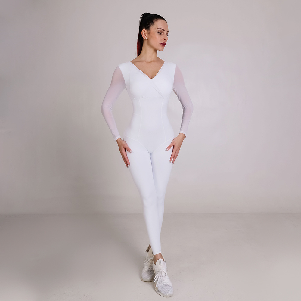 Double-sided Mesh Stitching Long-sleeved Yoga Jumpsuit Quick-drying And Breathable
