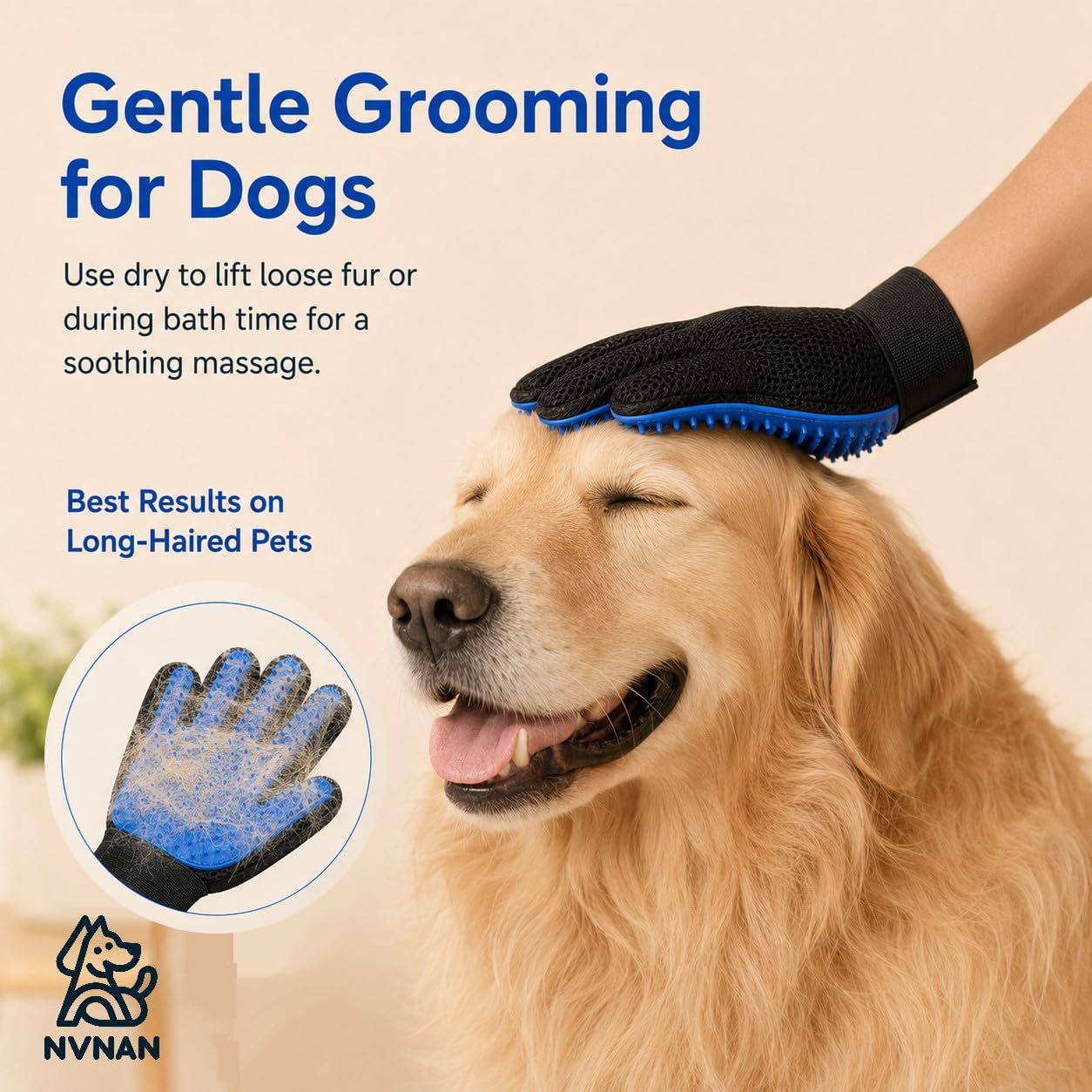 Pet Hair Removal Gloves 2 Pack, Blue Grooming Gloves For Dogs And Cats, Deshedding And Massage Gloves For Loose Fur