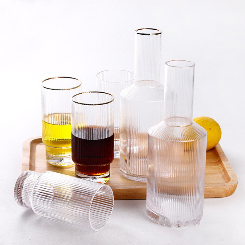 Nordic Ins Japanese Home Hotel Transparent Phnom Penh Vertical Pattern Crystal Glass Water Bottle