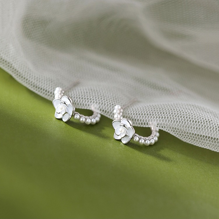 Title 4, Light Luxury 925 Pure Silver Camellia Earrings