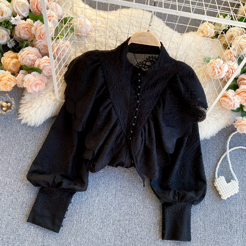 Style Retro Heavy Industry Ruffled Slim Fit All-match Temperament Shirt