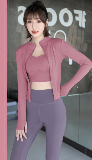 Women's Zip Fit Quick Dry Stand Collar Long Sleeve Top Brushed Pink - Shop at LoveMi