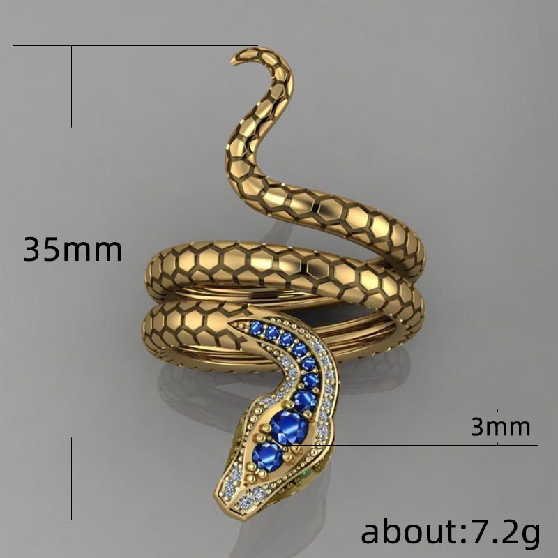 Creative Snake-shaped Inlaid Royal Blue Zircon Unisex Ring