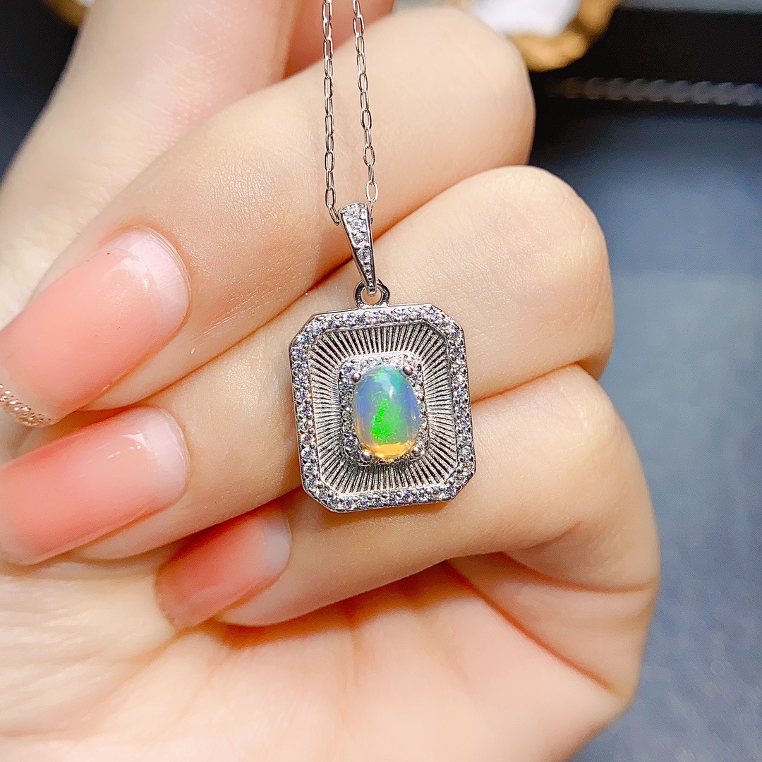 Title 3, S925 Silver Inlaid Natural Opal Pendant