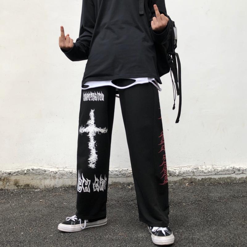 Title 7, Japanese Dark Black Graffiti Straight Wide Leg ...