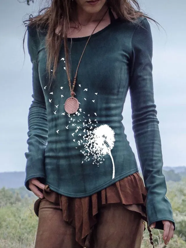 Fashion V Neck Print Loose Long Sleeve T Shirt 10Style 4Xl - Shop at LoveMi