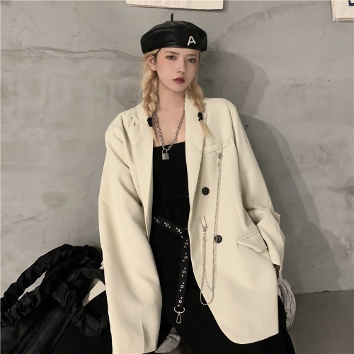 Loose Hong Kong Style White Casual Suit Autumn Jacket