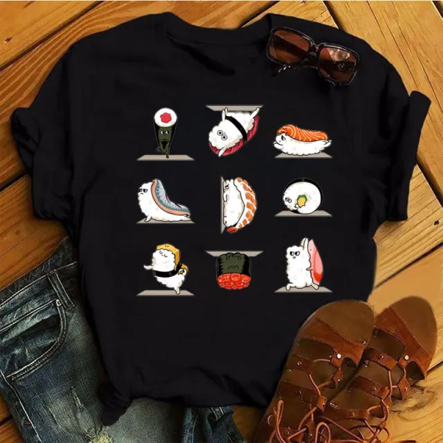 Women's Simple Cute Printed Short Sleeve Black G - Shop at LoveMi