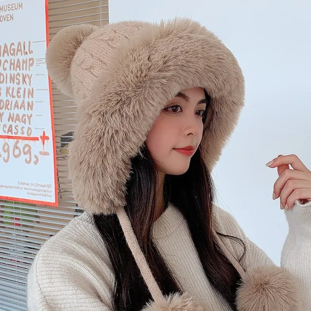 New Winter Knitted Woolen Hat With Cashmere To Keep Warm Khaki - Shop at LoveMi