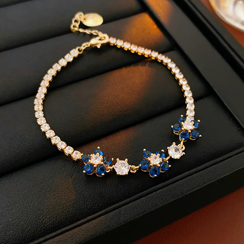 Frosted Blue Cubic Zirconia Bangle Ins Style Gift Box Included Bracelet Perfect Present