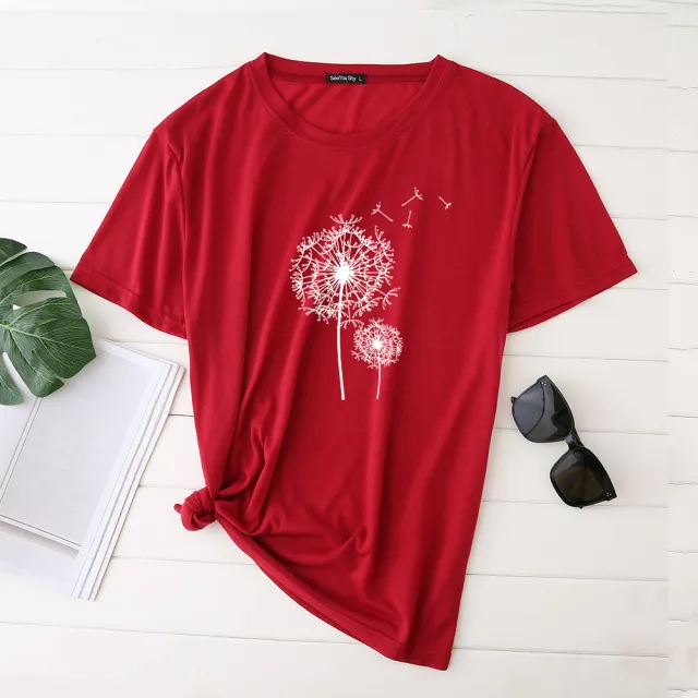 Women's English Dandelion T shirt Red - Shop at LoveMi