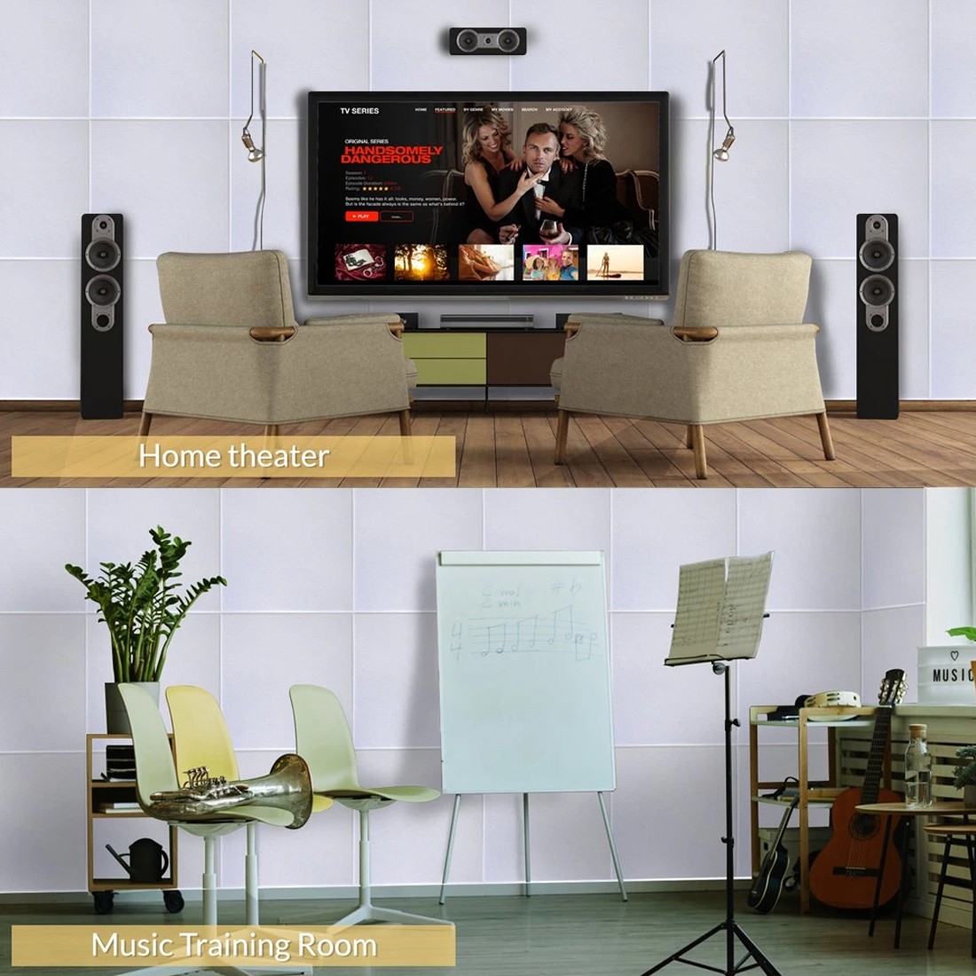 Acoustic Wall Panel Tiles Studio Sound Proofing Insulation Self Adhesive---Black-12PCS