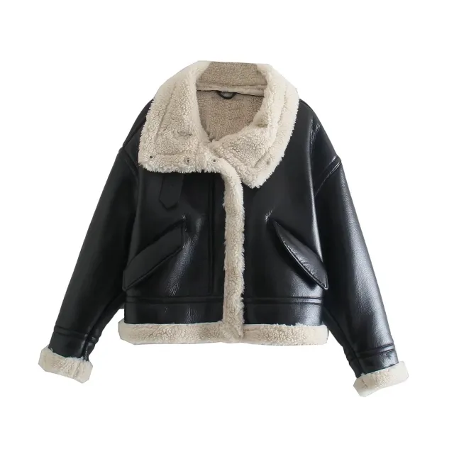 Trendy Biker Fleece Padded Faux Leather Jacket Black - Shop at LoveMi