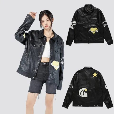 Vintage Loose Top PU Leather Jacket Coat For Men And Women