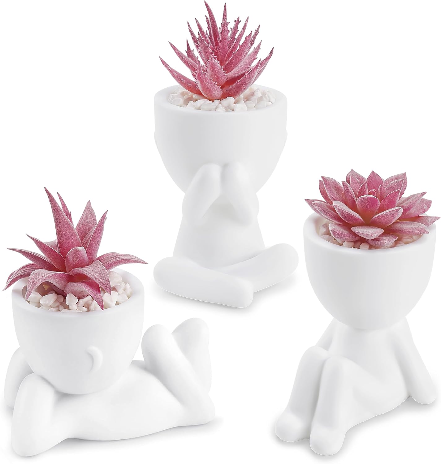 Cute Fake Plants 3 Units, Sculptural Character Artificial Plants For Pink Home Decor, Desk, Shelf, Bedroom And Office