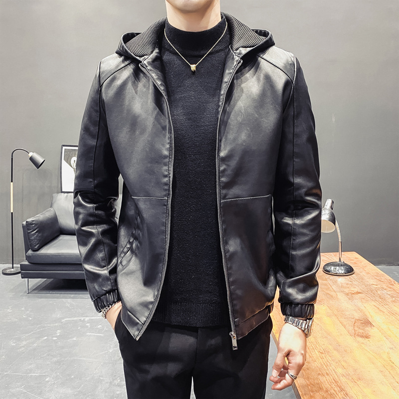 Trendy Casual Hooded Leather Jacket