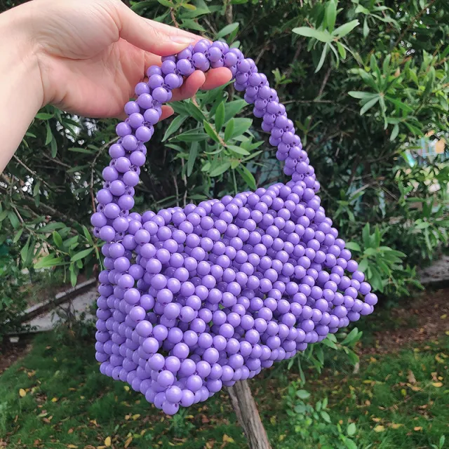 Beaded Triangle Bag Color Acrylic Handbag Three dimensional Bag Violet - Shop at LoveMi