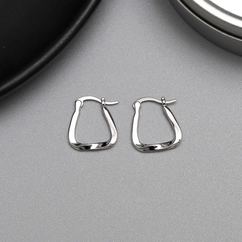 1pcs 999 Sterling Silver Twisted Square Hoop Earrings, Modern Trendy Style, Ideal For Birthday & Graduation Gifts