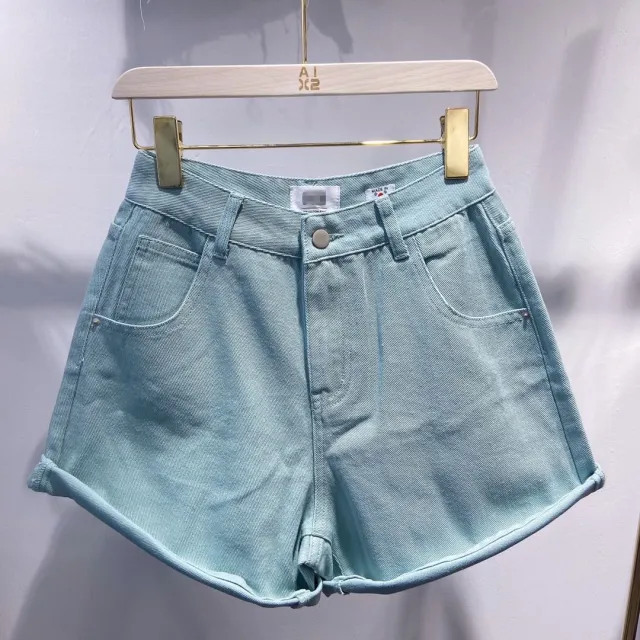 Women's Simple Solid Color Denim Shorts Light Blue - Shop at LoveMi