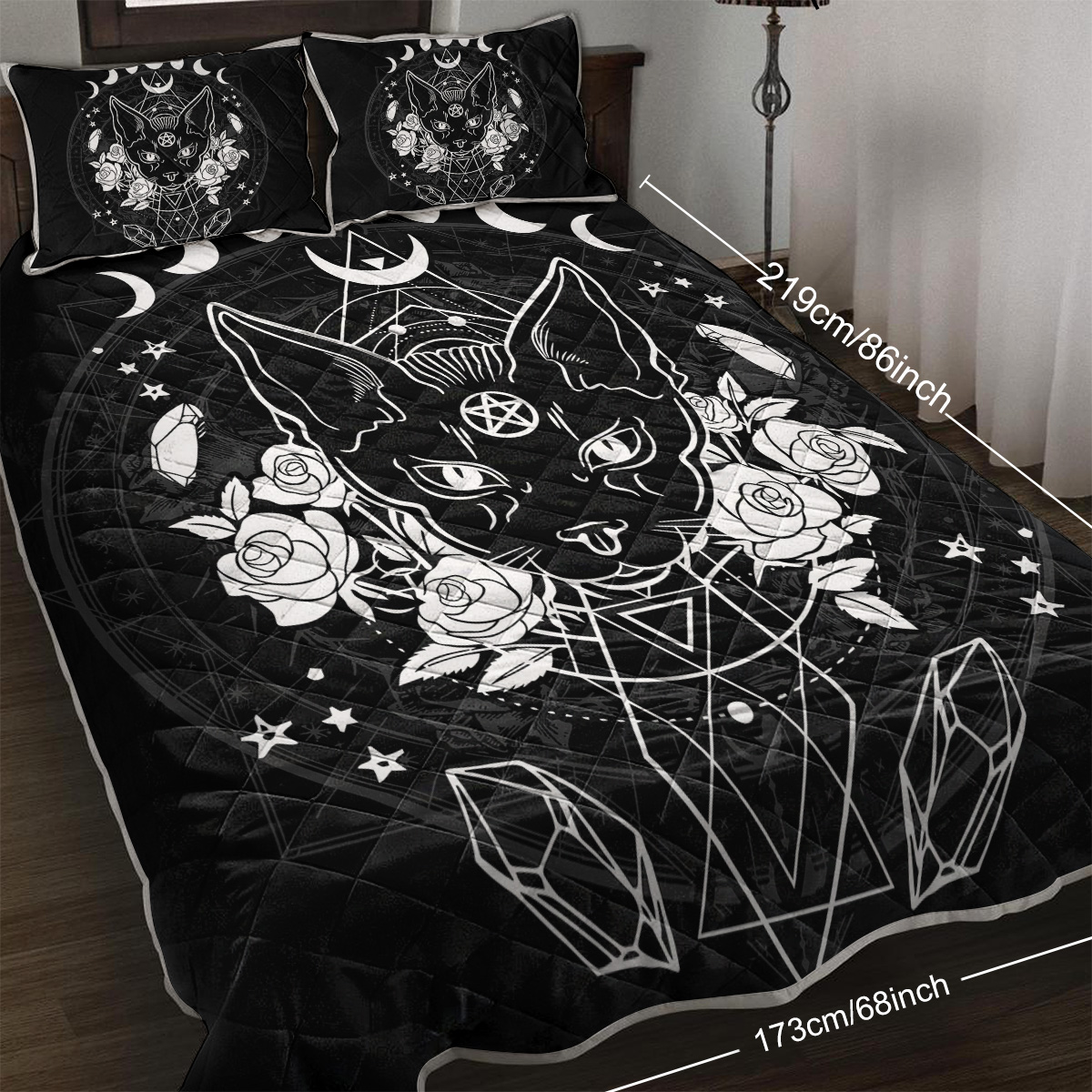 3-Piece Cat Printed Quilt Set Soft Microfiber Lightweight Bedspread Coverlet Black And White Coverlet With 2 Pillow Shams