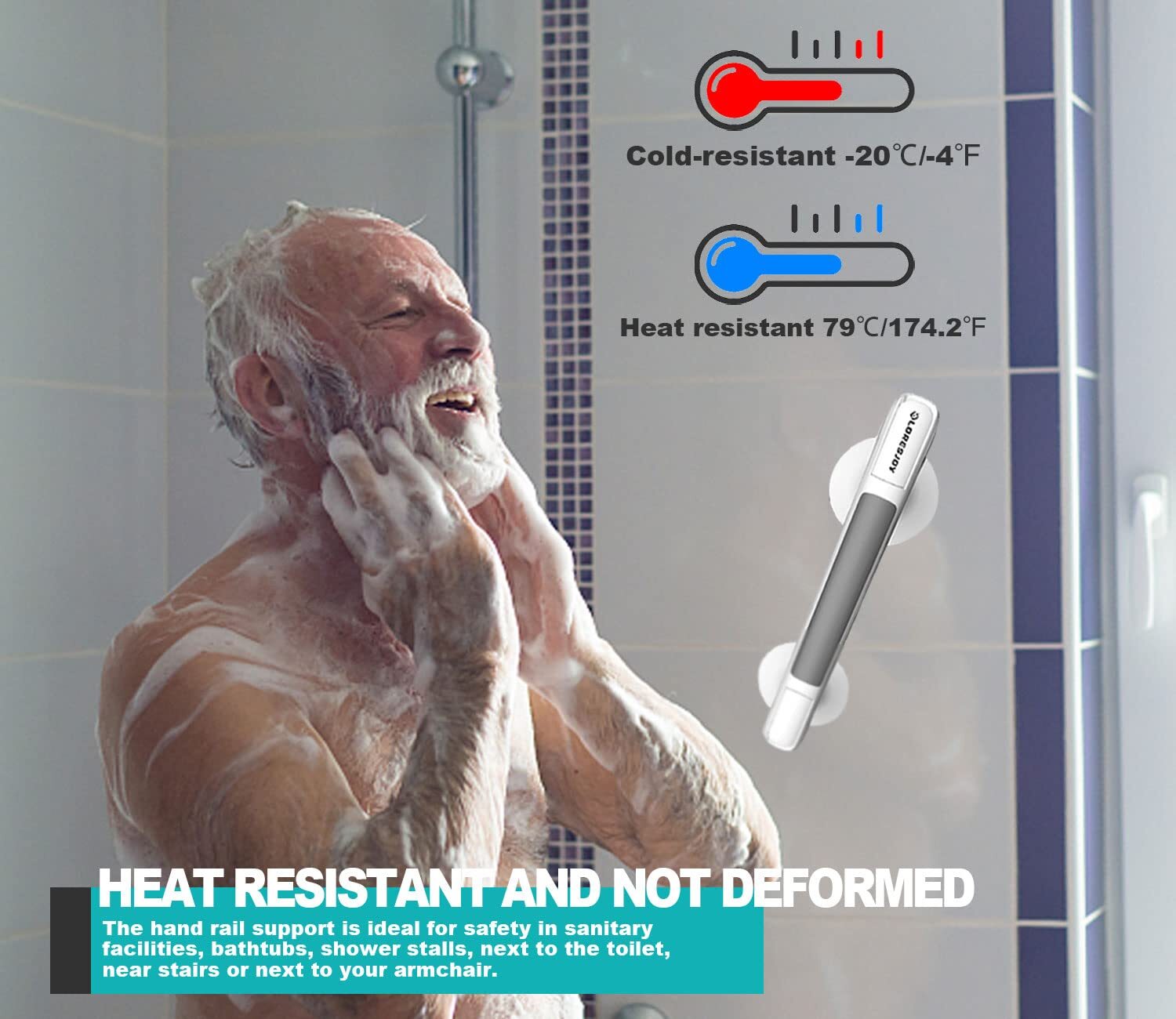 Safety Support Hand Rail Handle Bar Grip Grab Suction Bath Bathroom Shower — image 6
