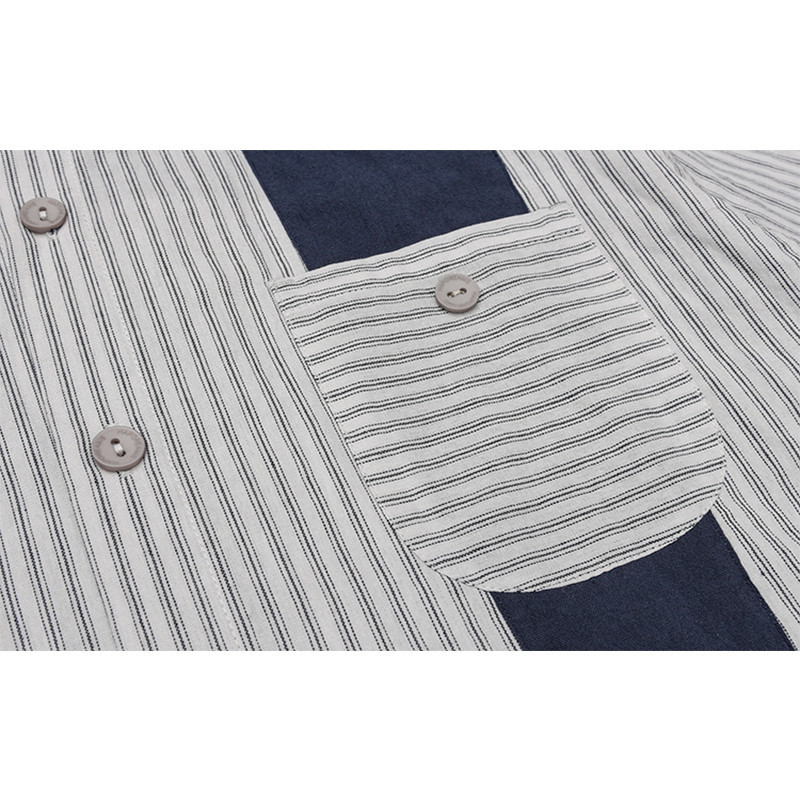 Trendy Contrast Color Stitching Ami Khaki Style Retro Shirt