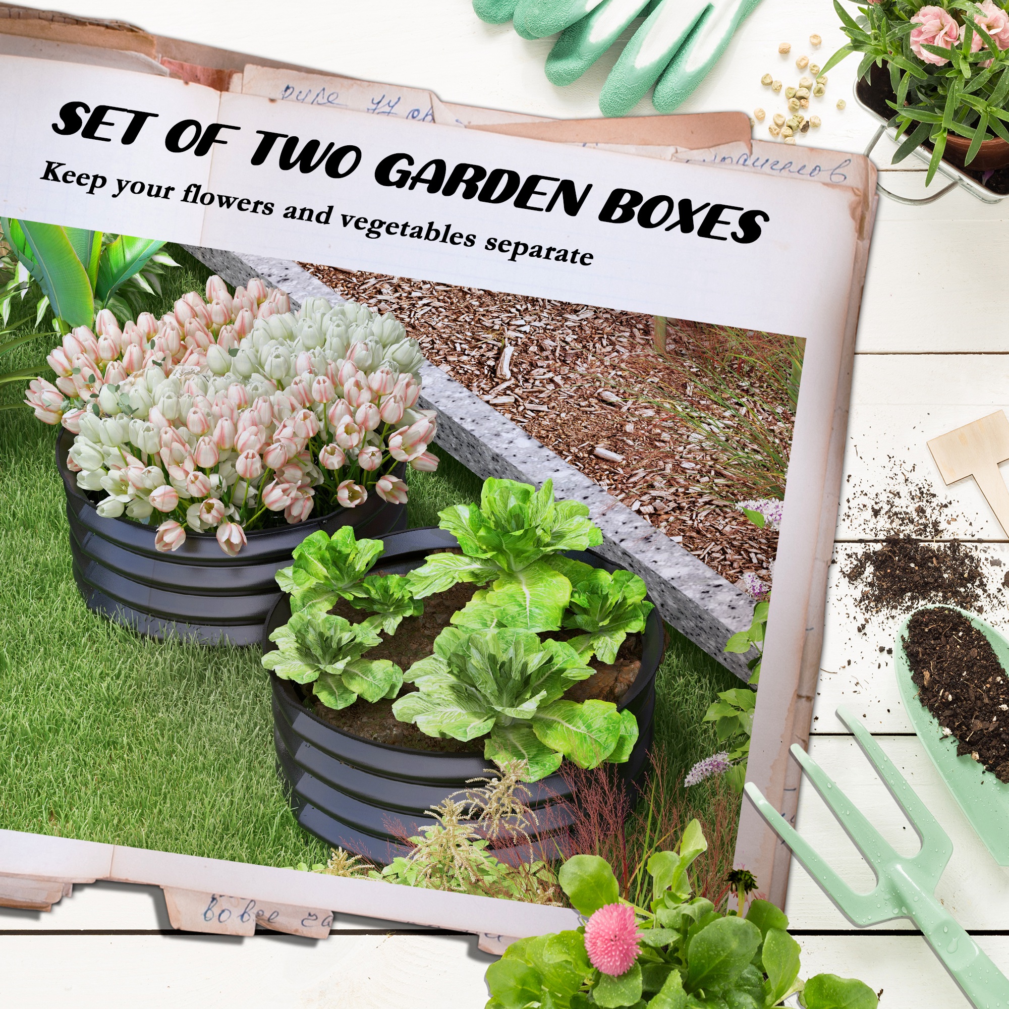 Two Piece Elevated Garden Bed, Metal Planting Box With Safety Edge, Easy — image 11