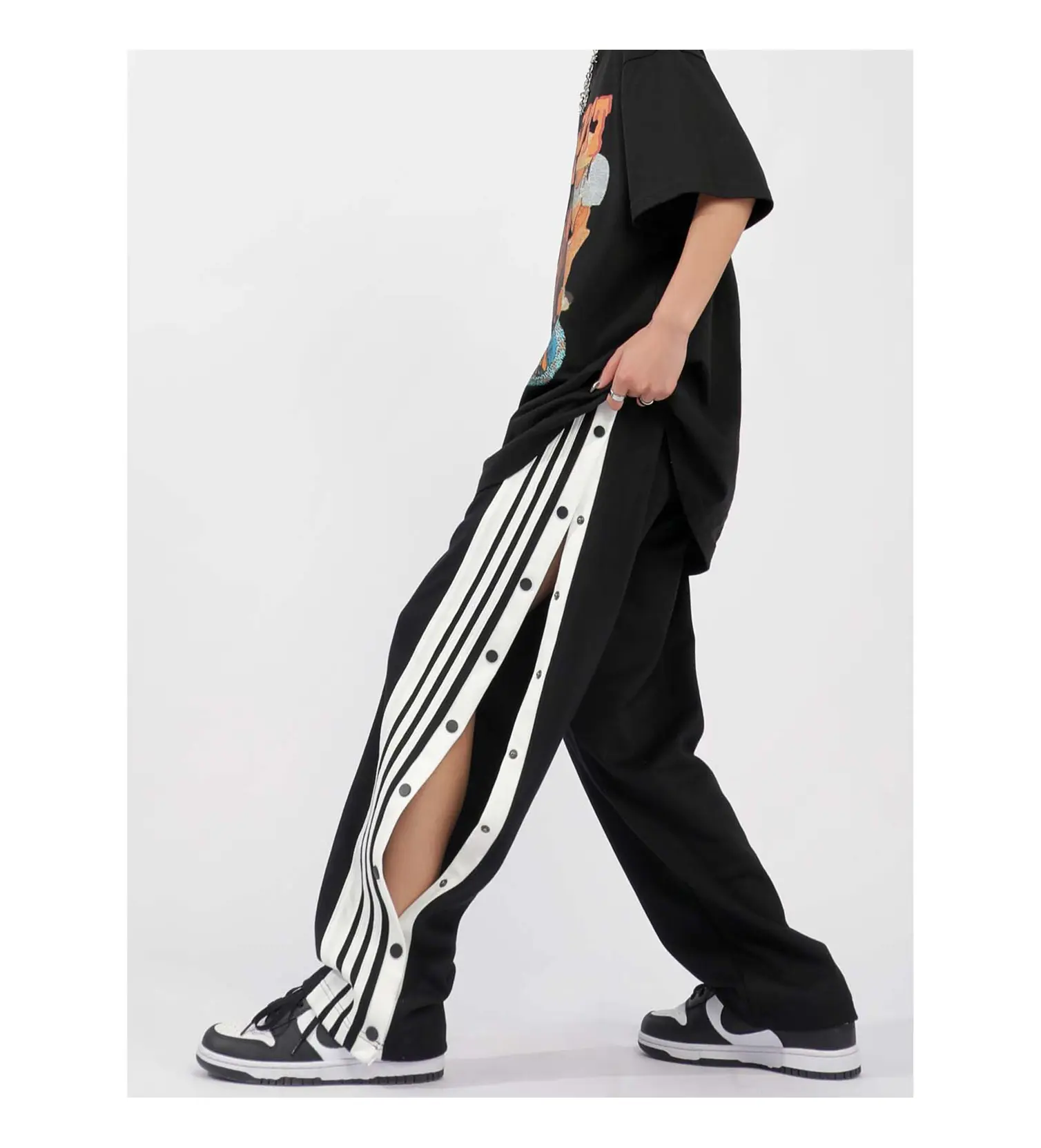 High Waist Loose Side Button Casual Sports Pants