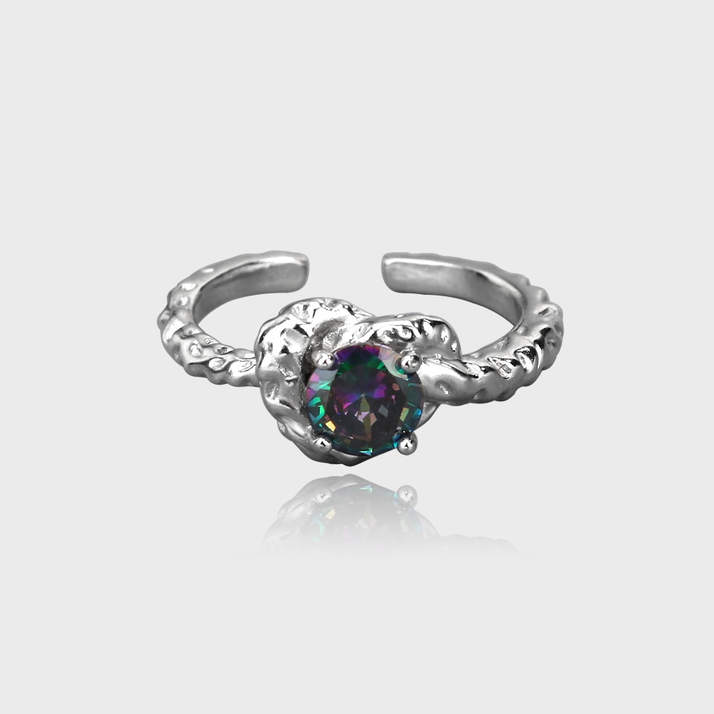 Irregular Texture French Colorful Zircon Dark Black Minority Design Premium In Women's Ring