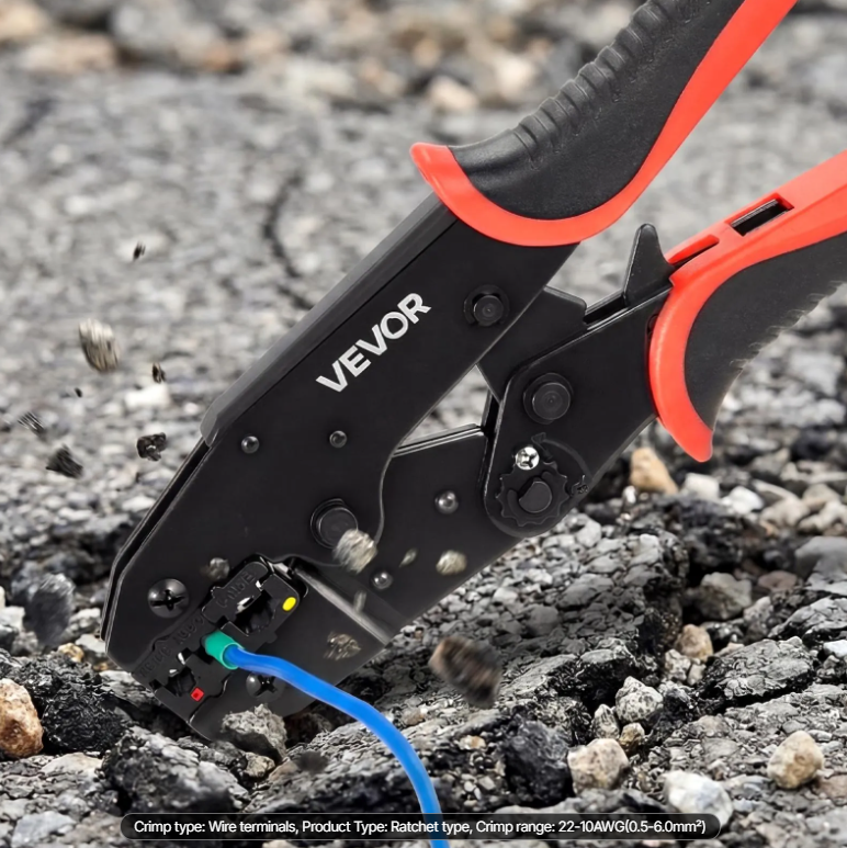 VEVOR Crimping Tool, 22-10 AWG Ratcheting Wire Crimper Tool, Labor-Saving Electrical Terminal Crimp Pliers With Clear Metric & AWG Markings, Quick Release, Adjustable Force For Multiple Terminals 2