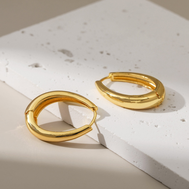 18K Real Gold Geometric Round Atmospheric Ear Buckles