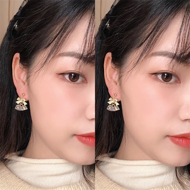 Women's Fashion Christmas Bow Crystal Bell Shape Earrings