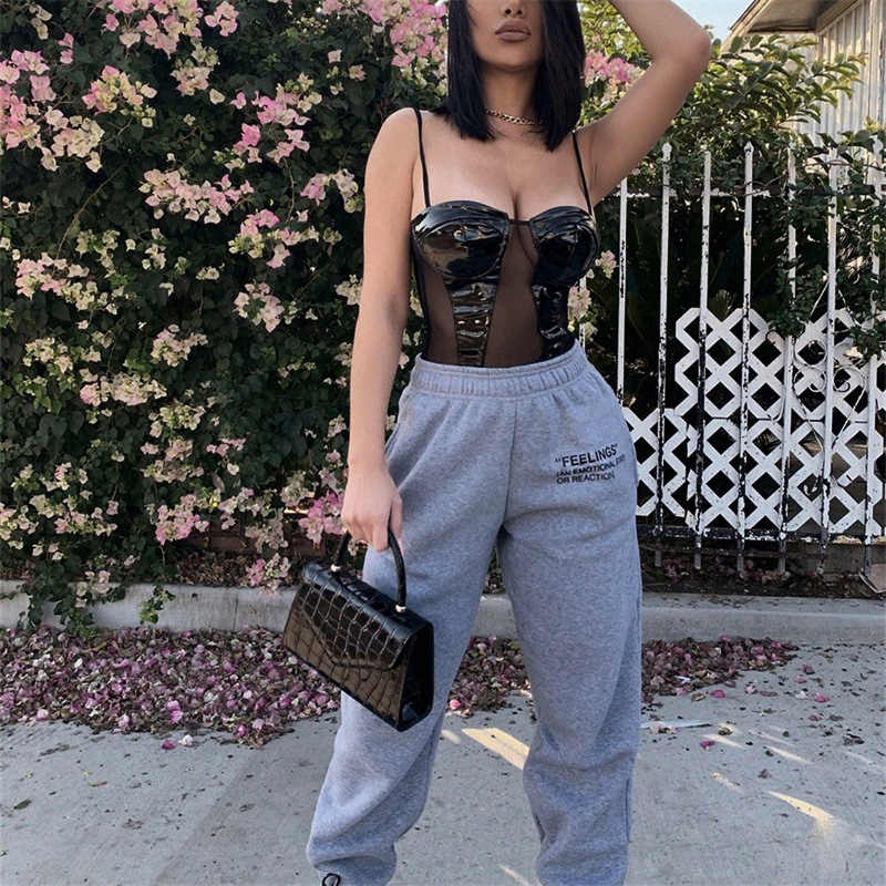 Loose Casual Pants Women's Elastic Waist Letter Print Sweatpants