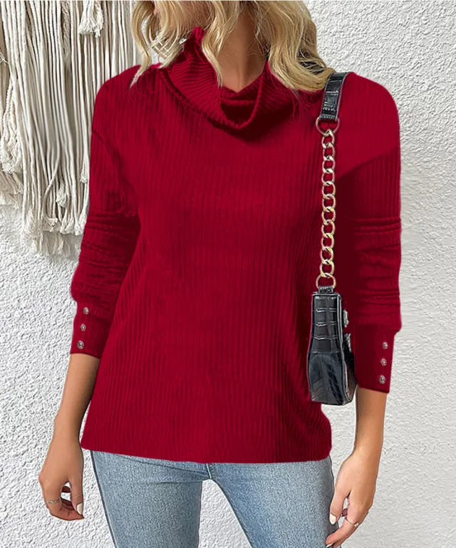 Women's Sweater Style Turtleneck Knitted Sweater Wine Red - Shop at LoveMi