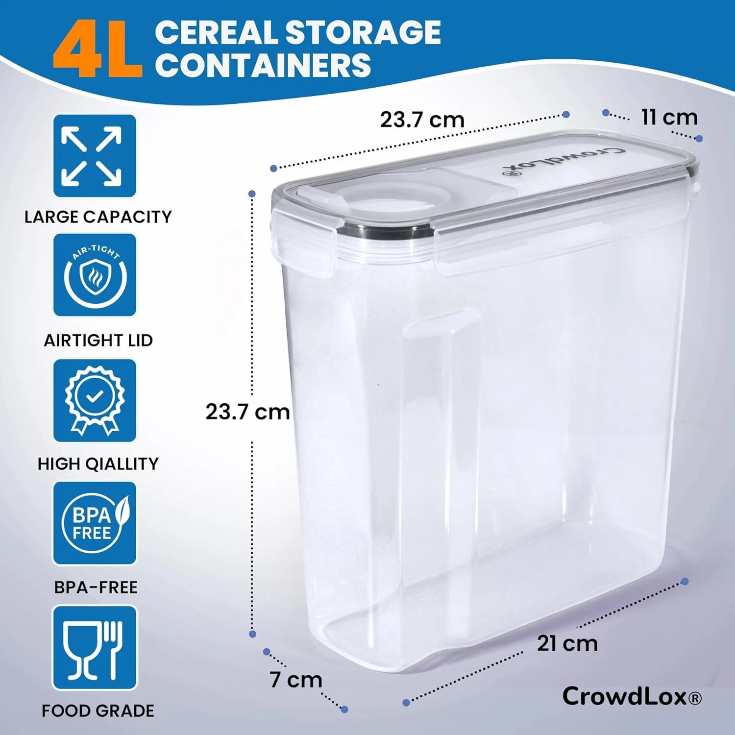 4x 4l airtight food storage container kitchen pantry dry