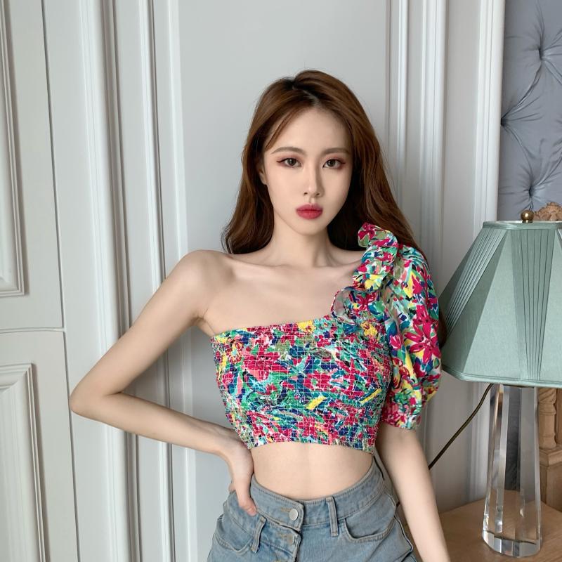 Scheming Off-the-shoulder Ruffle Puff Sleeves Retro