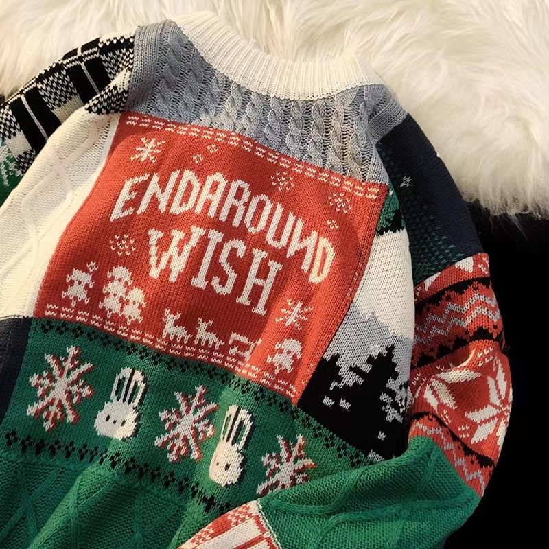 Retro Senior Sense Small Group Splicing Round Neck Sweater