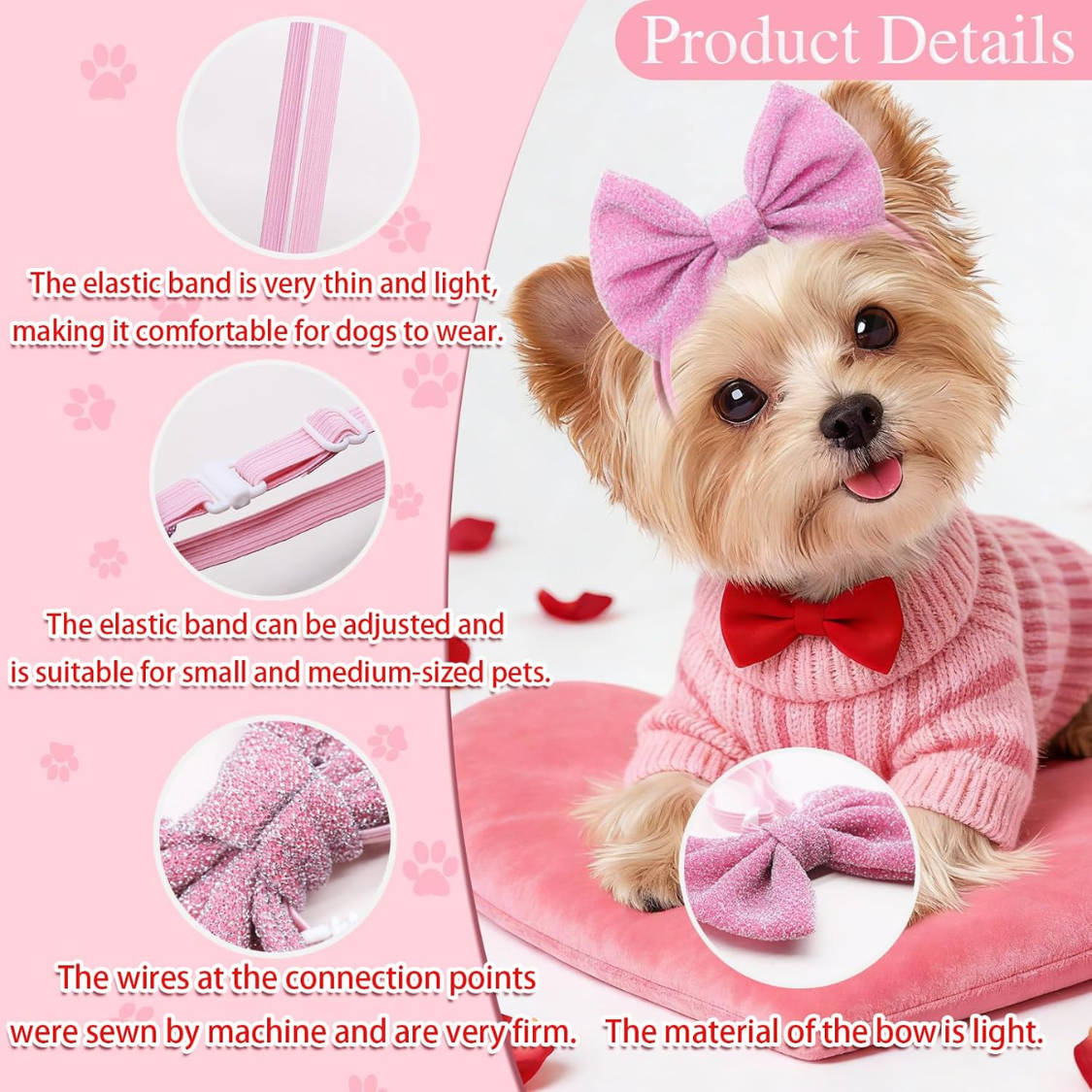 4Pcs Dog Hair Bow Headband For Small Medium Dogs, Adjustable Pet Dog Hair Bow Headband For Pets Puppy Cats Grooming Accessories — foto 3