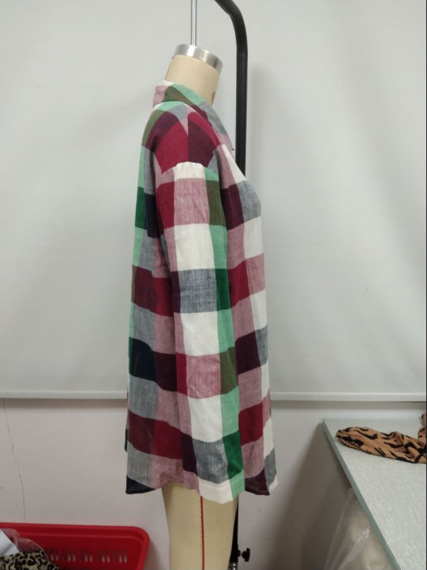 Loose Casual Colored Plaid Mid-length Shirt