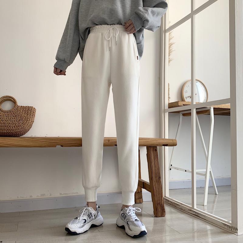 Title 2, Thin And Versatile White Plus Velvet Casual Pants