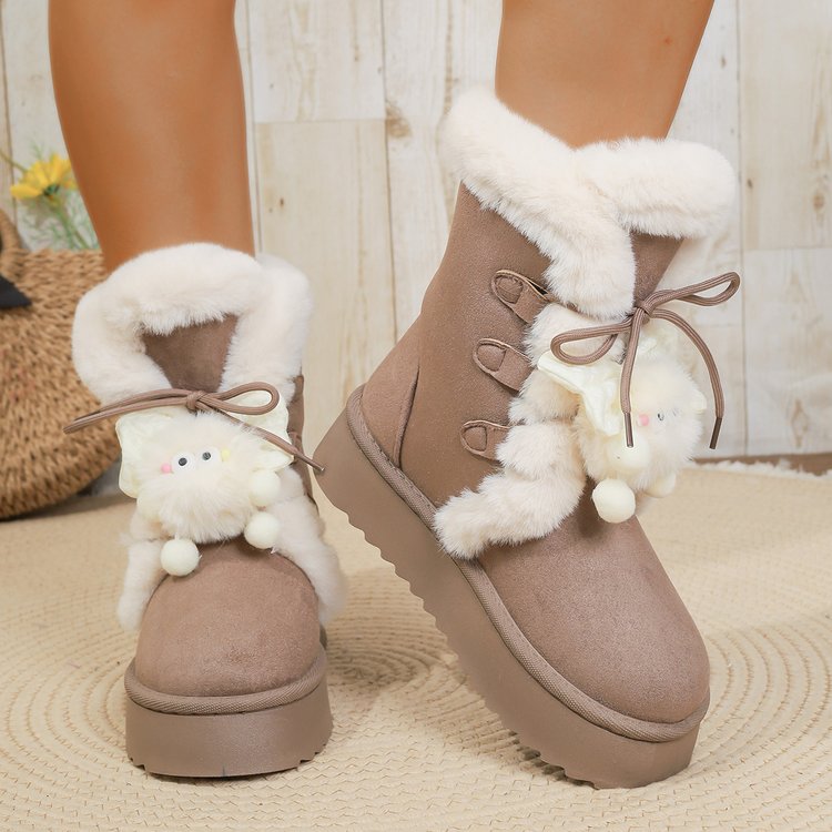 Women's Platform Snow Boots, New Winter Laceup Thick Fleece Lined Warm Cotton Boots