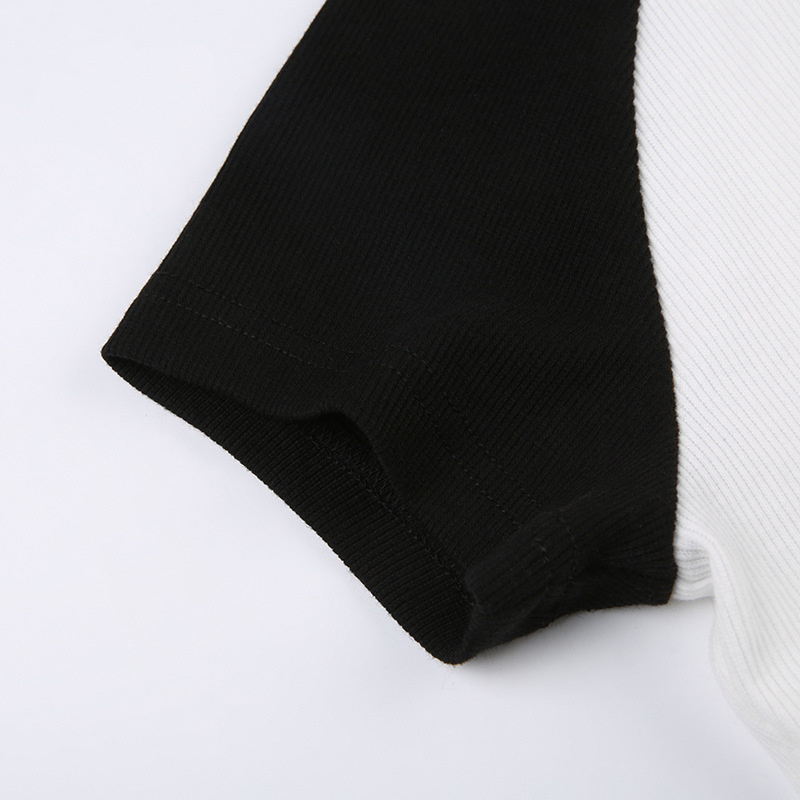 Black And White Contrast Color Slimming Versatile Short Sleeved Top