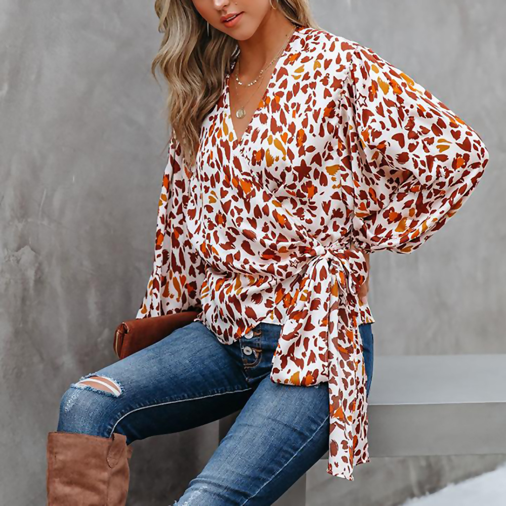 Title 5, Fashion Print Lantern Sleeve Loose Ladies Top